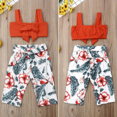 

CA Toddler Baby Girl Clothes Sleeveless Knot-bow Vest TopsFlower Pants Outfits