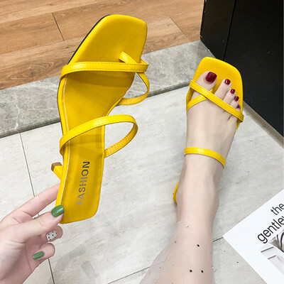 

Korean-style beach resort fine belt high-heels high-heels high-heels&cool slippers women in summer through 2019 new styl