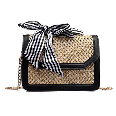 

Straw PU Handbags Women Summer Casual Rattan Ribbon Shoulder Crossbody Bag