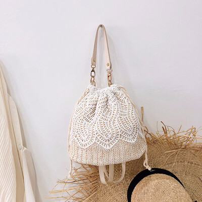 

Tailored Womens Fashion Lace Shoulder Bag Solid Color Handbag Woven Bag Beach Bag