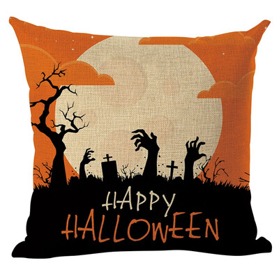

Happy Halloween Flax Square Pillow Case Witch Pumpkin Pattern Decorative Throw Pillow Cover for Home Bar Halloween Home Supplies