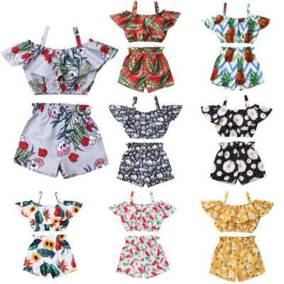 

2pcs Kids Baby Girl Summer Clothes Tank Crop Top Vest Shorts Pants Outfits Set