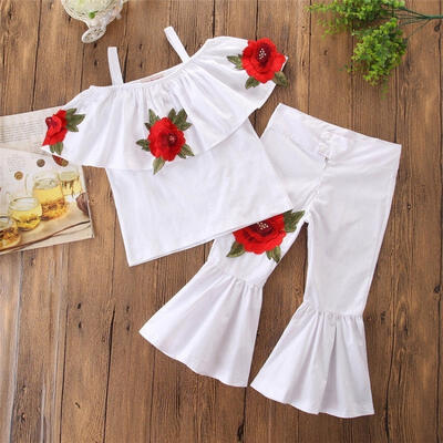 

2018 New Floral Flared Pants Outfits Kids Baby Girl Tops SkirtsLoose Leggings Clothes