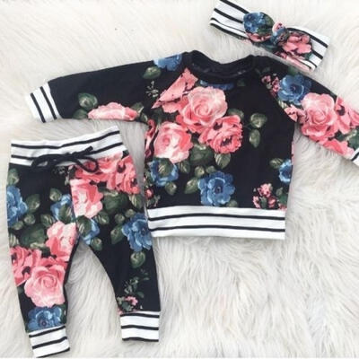 

3pcs Set Newborn Baby Girl Floral Clothes Tops T Shirt Tee Pants Tracksuit Outfit Set