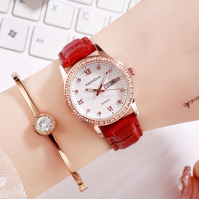 

New authentic minimalist watches waterproof Caseton calendar for girls Korean leather diamond luminous Shi Ying watches