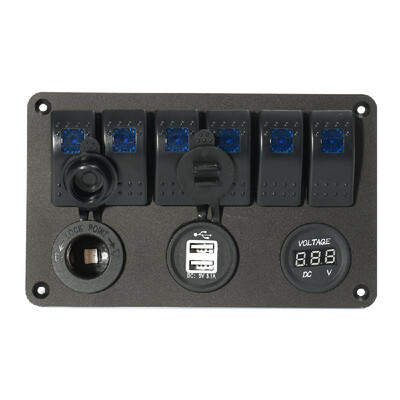 

6 Gang LED Rocker Switch Panel Voltmeter Dual USB Power Charger Marine Boat RV