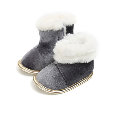 

Baby First Walkers Autumn Winter Plus Velvet Warm Sweet Solid Flower Non-slip Baby soft bottom toddler shoes