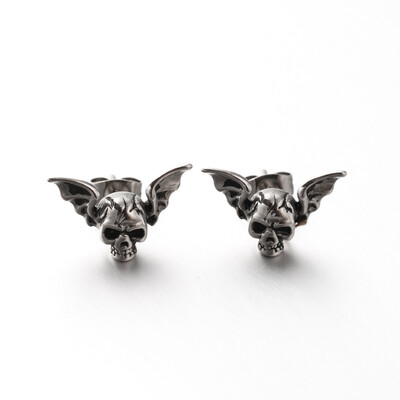 

Retro 316 Stainless Steel Skull with Wing Ear Studs Antique Silver 11x175mm pin 08mm