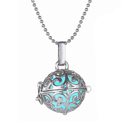 

Womens Hollow Ball Night Light Pendant Necklace Alloy Chain Glow Dangle Jewelry