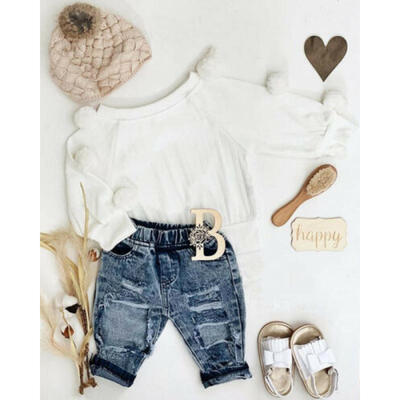 

Toddler Kids Baby Girl Winter Clothes Sweater Top Ripped Denim Pants Outfits Set