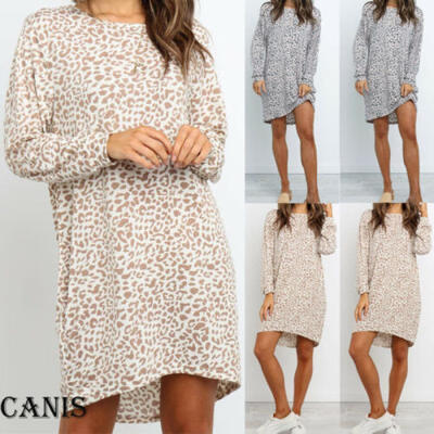 

HOT Women Boho Leopard Casual Baggy Tunic Dress Summer Loose Beach Sundress
