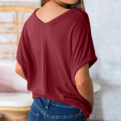 

Nomeni Womens Casuasl Solid V-Neck Short Sleeve Bandage Loose T-Shirt Top Blouse