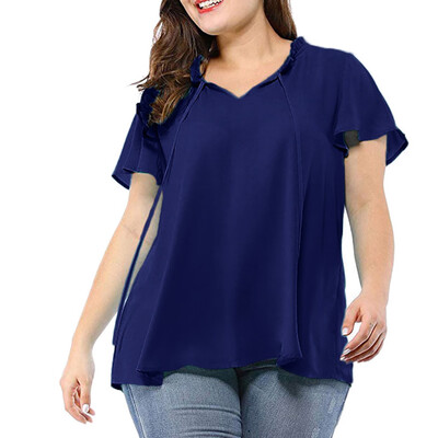 

Starmoon Womens Plus Size Solid Self-tie Neck Ruffle Sleeves Chiffon Blouse Shirt Top