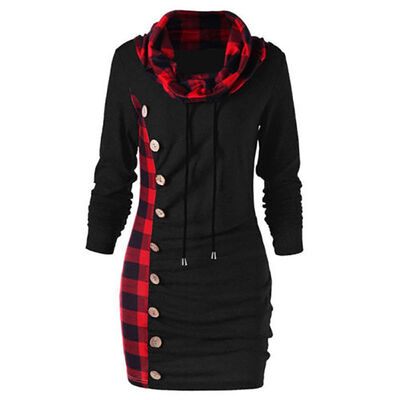 

Women Long Sweatshirts Check Button Knitted Sweatshirt Jumper Dress Ladies Winter Long Pullover Top Plus Size
