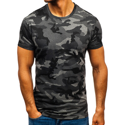 

Toponeto Mens Camouflage Striped Pattern Casual Fashion Lapel Short Sleeve Shirt