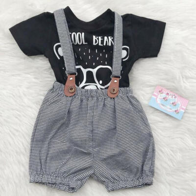 

Toddler Kids Baby Girl Clothes Cartoon Bear Short Sleeve TopsBib Shorts Outfits