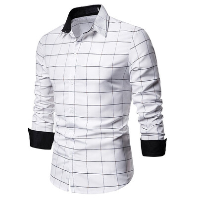 

Tailored Mens Plaid Button Slim Fit Turn-Down Collar Long Sleeve Top Blouse Shirt