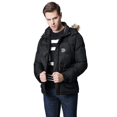 

Fashion Winter Men Parka Faux Fur Collar Hooded Thick Warm Jacket Coat Outerwear