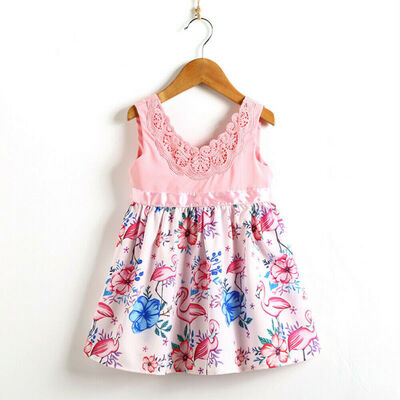 

Cute Kid Baby Girls Lace Dress Flamingo Dresses Casual Princess Outfits