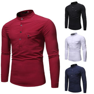 

Male Fashion Versatile Solid Color Shirt Casual Long Sleeve Tops Shirt for Men