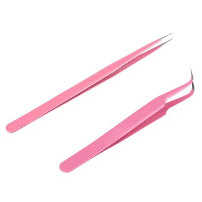 

2Pcsset Stainless Steel Pink StraightCurved Nail Tweezers Nippers Tools Eyelash Extension Tweezers Pointed Clip Makeup Tools