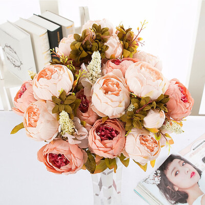 

Siaonvr 1 Bouquet Vintage Artificial Peony Silk Flowers Bouquet For Decoration