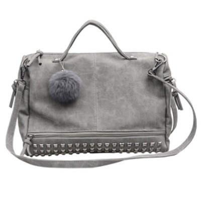 

Fashion Rectangle Faux Leather Rivet Pompom Pendant Woman Shoulder Bag Handbag