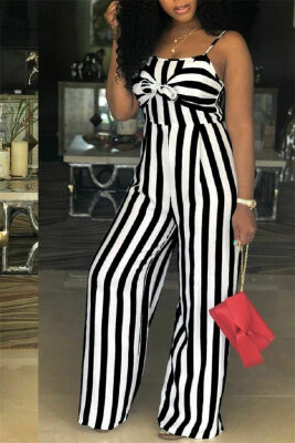 

Women Sleeveless Stripe Playsuit Ladies Summer Romper Long Jumpsuit Trousers