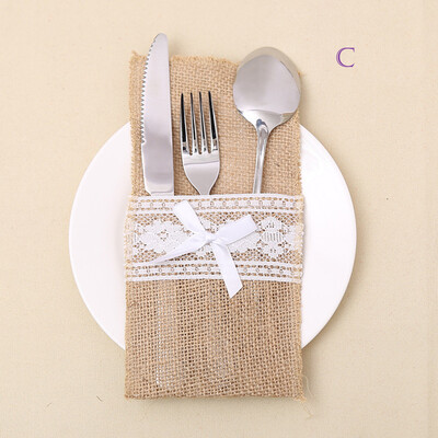 

〖Follure〗Christmas Xmas Decor Linen Kitchen Tableware Holder Pocket Dinner Cutlery Bag