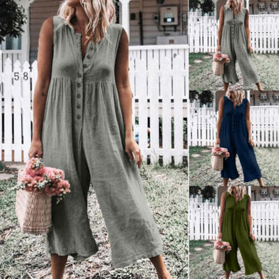 

Women Sleeveless Jumpsuit Romper Casual Clubwear Wide Leg Pants Trousers Outfits