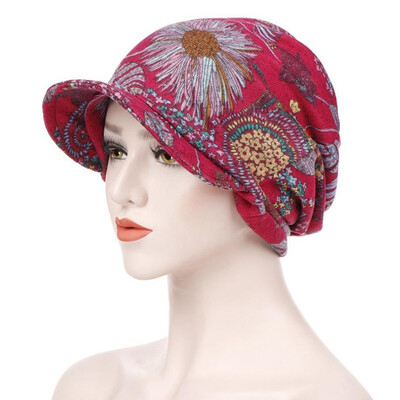 

Muslim Women Print Cotton Hat Hijab Hair Loss Chemo Headscarf Wraps Visor Cap