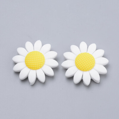 

Food Grade Environmental Silicone Beads Chewing Beads For Teethers DIY Nursing Necklaces Making Sunflower White 40x10mm Hole
