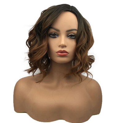 

Wiginway Short Curly Wavy Wig Brown Ombre Bob Full Synthetic Wig for Women Medium 12 Inch