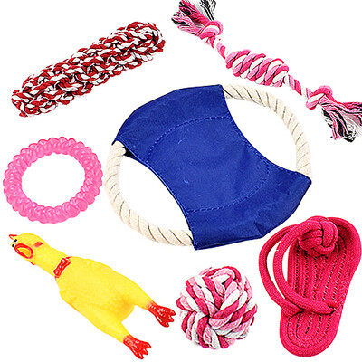 

HANHANLEYUAN dog toy pet training seven-piece frisbee bite-proof venting cotton rope slippers toy molar stick puppies screaming chicken large supplies color random