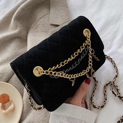 

North bag popular bag womens bag 2019 new Korean fashion Joker embroidered messenger bag Lingge chain bag