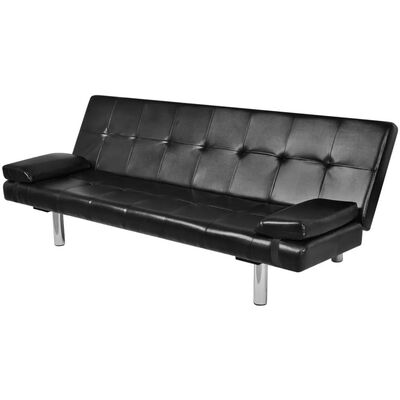 

Sofa Bed with Two Pillows Artificial Leather Adjustable Black