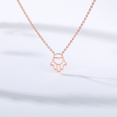 

All Is Well Amulet Hamsa Hand Heart Pendant Necklace Women Stainless Steel Gold Color Hollow Hand of Fatima Choker Necklaces