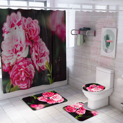 

〖Follure〗Flowers Shower Curtain Floor Mat Four-piece Bathroom Mat Set