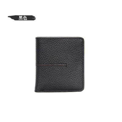 

The first layer of cowhide 2019 new ladies simple sewing thread short wallet leather buckle ultra-thin multi-card wallet