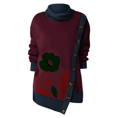 

Tailored Fashion Women Plus Size Button Splice Print Long Sleeve O-Neck Sweatshirt