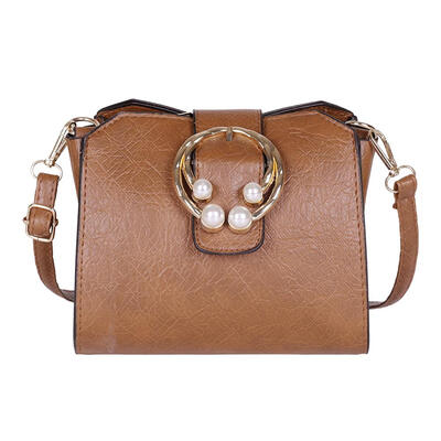 

Elegant Pearl Hook Flap Bag Women Shoulder Messenger Leather Solid Bags