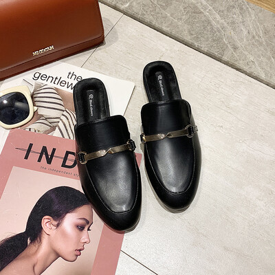 

Slippers women wear 2019 summer version of the Korean version of flat-bottomed Muller Fangtou network celebrity thick heel fashion