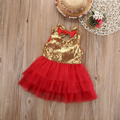 

UK Kids Baby Flower Girl Dress Sequins Bowknot Party Wedding Bridesmaid Dresses