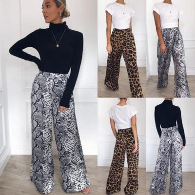 

Women High Waist Leopard Print Trousers Ladies Wide-leg Loose Casual Pants -XL