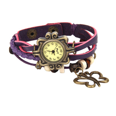 

Vintage ladies fashion Quartz watch women Girls Butterflies Pendant hours Bead Bracelet wrist watch clock reloj mujer &Ff
