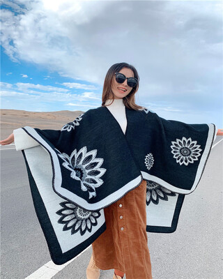 

Imitation cashmere scarf British style warm flowers pull hair split shawl women fashion wild thickening cape Amazon