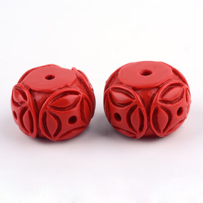 

Carved Cinnabar Beads Drum FireBrick 11x165x165mm Hole 2mm