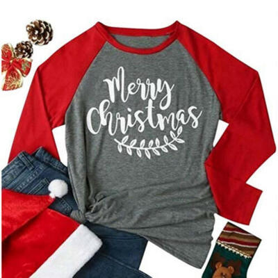 

USA Women Girls Kids Loose Tops Long Sleeve Pullover Blouse Shirt XMAS T-shirt