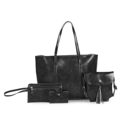 

4pcs Women PU Leather Tote Handbag Shoulder Crossbody Bag Wristlet Card Holder
