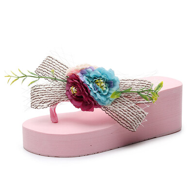 

Rose Women Girls Floral Wedges Bohemian Style Flip Flops Sandals Slippers Beach Shoes